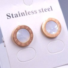 Сережки-гвоздики Stainless Steel з білою емаллю. Сталь. Позолота ЧВ. Діаметр: 12 мм