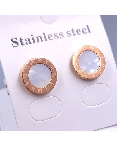 Сережки-гвоздики Stainless Steel з білою емаллю. Сталь. Позолота ЧВ. Діаметр: 12 мм
