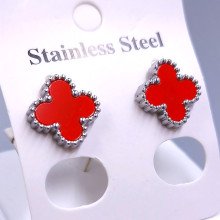 Сережки-гвоздики Stainless Steel з червоною емаллю. Сталь. Родій. Діаметр: 11 мм