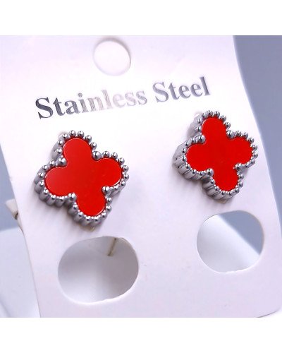 Сережки-гвоздики Stainless Steel з червоною емаллю. Сталь. Родій. Діаметр: 11 мм