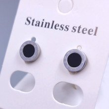 Сережки-гвоздики Stainless Steel із чорною емаллю. Сталь. Родій. Діаметр: 8 мм