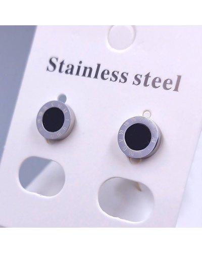 Сережки-гвоздики Stainless Steel із чорною емаллю. Сталь. Родій. Діаметр: 8 мм