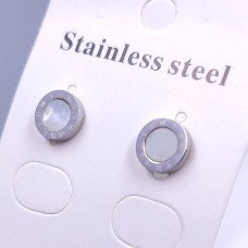 Сережки-гвоздики Stainless Steel з білою емаллю. Сталь. Родій. Діаметр: 8 мм