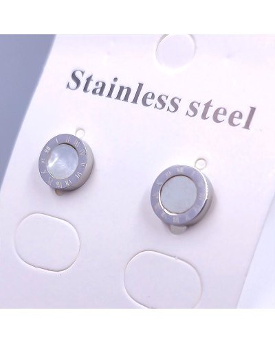 Сережки-гвоздики Stainless Steel з білою емаллю. Сталь. Родій. Діаметр: 8 мм
