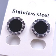 Сережки-гвоздики Stainless Steel із чорною емаллю. Сталь. Родій. Діаметр: 14 мм