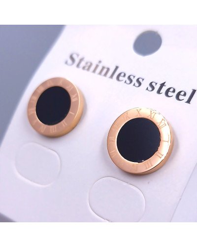 Сережки-гвоздики Stainless Steel із чорною емаллю. Сталь. Позолота ЧВ. Діаметр: 12 мм