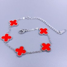 Браслет Stainless Steel із червоною емаллю. Сталь. Родій. Довжина: 17-22 см