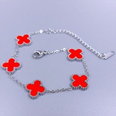 Браслет Stainless Steel із червоною емаллю. Сталь. Родій. Довжина: 17-22 см
