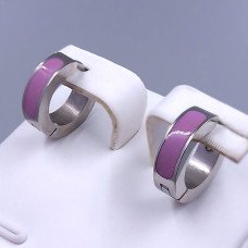 Сережки Stainless Steel з рожевою емаллю. Сталь. Родій. Діаметр: 14 мм. Ширина: 4 мм.