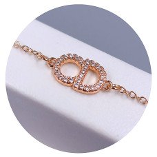Браслет Stainless Steel. Сталь. Позолота ЧВ. Камені: білий циркон та перли. Довжина: 18-22 см