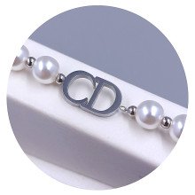 Браслет Stainless Steel. Сталь. Родій. Камені: білі перли. Довжина: 17-20.5 см