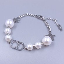 Браслет Stainless Steel. Сталь. Родій. Камені: білі перли. Довжина: 17-20.5 см