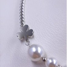 Ланцюжок Stainless Steel з кулонами. Сталь. Родій. Камені: циркон та перли. Довжина ланцюжка: 42-47 см