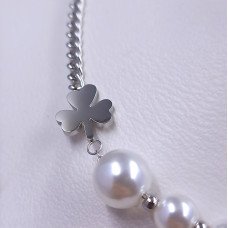 Ланцюжок Stainless Steel з кулонами. Сталь. Родій. Камені: циркон та перли. Довжина ланцюжка: 42-47 см