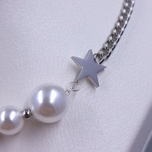 Ланцюжок Stainless Steel з кулонами. Сталь. Родій. Камені: циркон та перли. Довжина ланцюжка: 42-47 см