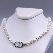 Ланцюжок Stainless Steel з кулонами. Сталь. Родій. Камені: перли. Довжина ланцюжка: 37-42 см