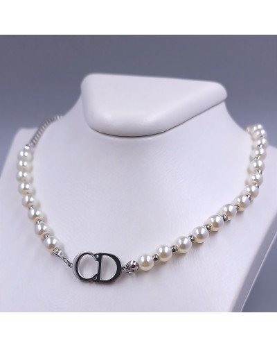 Ланцюжок Stainless Steel з кулонами. Сталь. Родій. Камені: перли. Довжина ланцюжка: 37-42 см