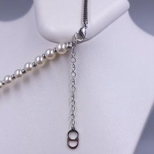 Ланцюжок Stainless Steel з кулонами. Сталь. Родій. Камені: перли. Довжина ланцюжка: 37-42 см