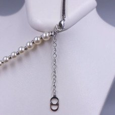 Ланцюжок Stainless Steel з кулонами. Сталь. Родій. Камені: перли. Довжина ланцюжка: 37-42 см