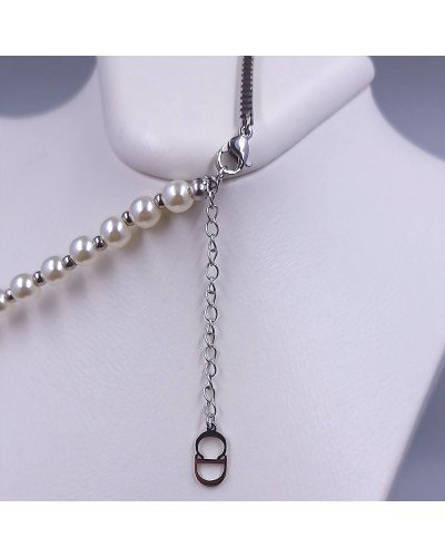 Ланцюжок Stainless Steel з кулонами. Сталь. Родій. Камені: перли. Довжина ланцюжка: 37-42 см