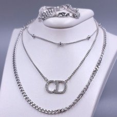 Потрійний ланцюжок Stainless Steel з кулоном. Сталь. Родій. Довжина основного ланцюжка: 38.5-44 см