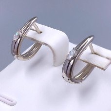 Сережки ХР. Родій. Камені: білий циркон. Довжина: 15 мм Ширина: 4 мм