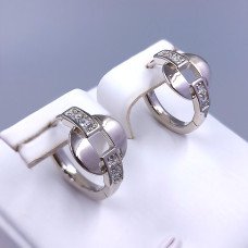 Серьги ХР. Родий. Камни: белый циркон. Диаметр: 14 мм Ширина: 9 мм