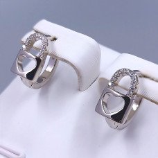 Серьги ХР. Родий. Камни: белый циркон. Диаметр: 12 мм Ширина: 6 мм
