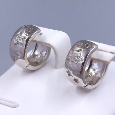 Сережки ХР. Родій. Камені: білий циркон. Діаметр: 14 мм. Ширина: 7 мм.