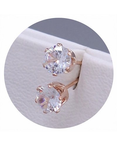 Сережки-гвоздики Stainless Steel. Сталь. Позолота ЧВ. Камни: белый циркон. Диаметр: 5 мм