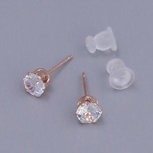 Сережки-гвоздики Stainless Steel. Сталь. Позолота ЧВ. Камни: белый циркон. Диаметр: 5 мм