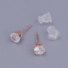 Сережки-гвоздики Stainless Steel. Сталь. Позолота ЧВ. Камни: белый циркон. Диаметр: 5 мм