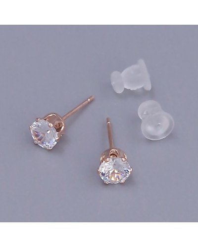 Сережки-гвоздики Stainless Steel. Сталь. Позолота ЧВ. Камни: белый циркон. Диаметр: 5 мм