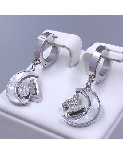 Сережки Stainless Steel. Сталь. Родій. Довжина: 32 мм. Ширина: 14 мм.