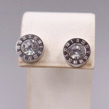 Сережки-гвоздики Stainless Steel. Сталь. Родій. Камені: білий циркон. Діаметр: 10 мм