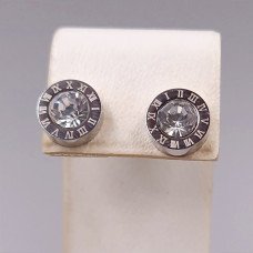 Сережки-гвоздики Stainless Steel. Сталь. Родій. Камені: білий циркон. Діаметр: 10 мм