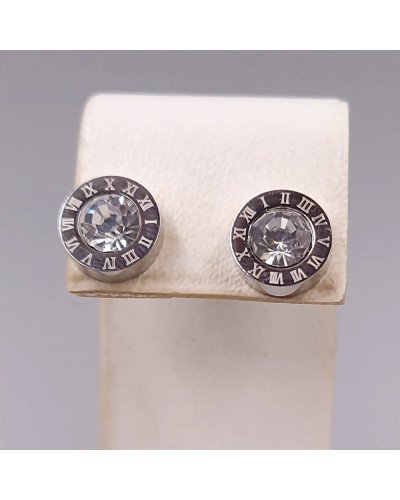 Сережки-гвоздики Stainless Steel. Сталь. Родій. Камені: білий циркон. Діаметр: 10 мм