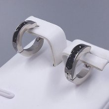 Сережки Stainless Steel. Сталь. Родій. Діаметр: 14 мм. Ширина: 3 мм.