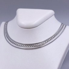 Потрійний ланцюжок Stainless Steel. Сталь. Родій. Довжина: 41.5-45.5 см Ширина: 8 мм