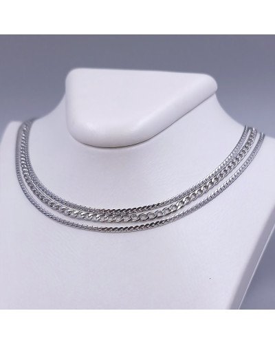 Потрійний ланцюжок Stainless Steel. Сталь. Родій. Довжина: 41.5-45.5 см Ширина: 8 мм