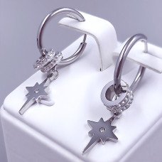 Сережки Stainless Steel. Сталь. Родій. Діаметр: 38 мм. Ширина: 18 мм.