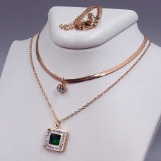 Подвійний ланцюжок Stainless Steel з кулонами. Сталь. Позолота ЧВ. Довжина основного ланцюжка: 37.5-42.5 см