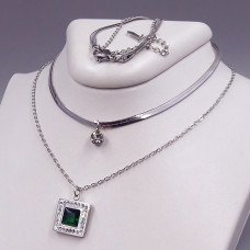 Подвійний ланцюжок Stainless Steel з кулонами. Сталь. Родій. Довжина основного ланцюжка: 37.5-42.5 см