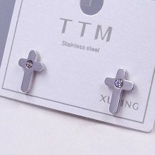 Сережки-гвоздики Stainless Steel. Сталь. Родій. Камені: білий циркон. Довжина: 10 мм. Ширина: 7 мм.