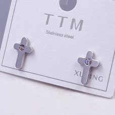Сережки-гвоздики Stainless Steel. Сталь. Родій. Камені: білий циркон. Довжина: 10 мм. Ширина: 7 мм.