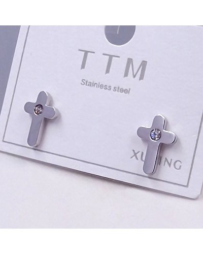 Сережки-гвоздики Stainless Steel. Сталь. Родій. Камені: білий циркон. Довжина: 10 мм. Ширина: 7 мм.