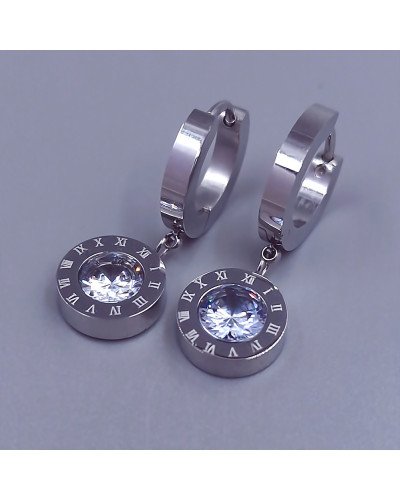 Сережки Stainless Steel. Сталь. Родій. Камені: білий циркон. Довжина: 26 мм. Ширина: 10 мм.