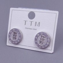 Сережки-гвоздики Stainless Steel. Сталь. Родій. Камені: білий циркон. Діаметр: 12 мм