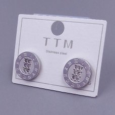 Сережки-гвоздики Stainless Steel. Сталь. Родій. Камені: білий циркон. Діаметр: 12 мм