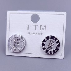 Сережки-гвоздики Stainless Steel. Сталь. Родій. Камені: білий циркон. Діаметр: 12 мм